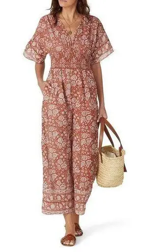 Cleobella Printed Jess Wide Leg V-Neck Short Sleeve Jumpsuit Size XS