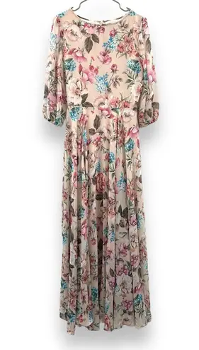 Yumi Kim  Full of Love Blush Floral Print 3/4 Sleeve Woodstock Maxi Dress S NEW