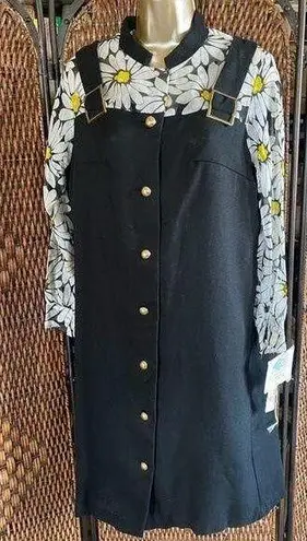 Size L//Vintage 1960s NWT Deadstock Mod Flower Power Dress Black Size L