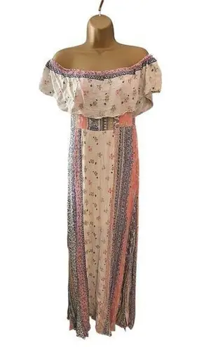 Soiéblu Soieblu Boho Off-Shoulder Maxi Dress – Floral Patchwork Print M