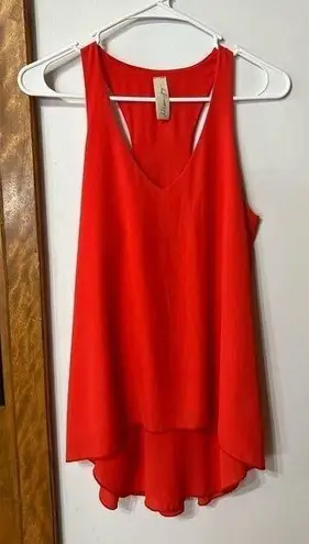 Allison Joy  Tank Top Bright Orange Sleeveless Tiered Blouse V Neck Size XS