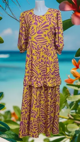 Mafe Restrepo Pentecostal Floral Yellow and Purple Dress Size XL