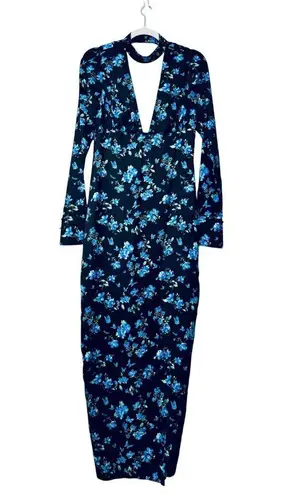 Majorelle Stellina Dress Floral Choker Neckline Backless Long Gown with Slit