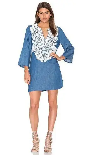 Endless Rose Revolve Blue Lace Embroidered Long Sleeve Kimono Denim Shift Dress