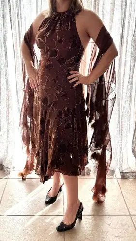 Unique Vintage Vintage Velvet Burnout Silk Dress Sz 6-8 Fur Trim Shawl Y2K Fairy Grunge Runway