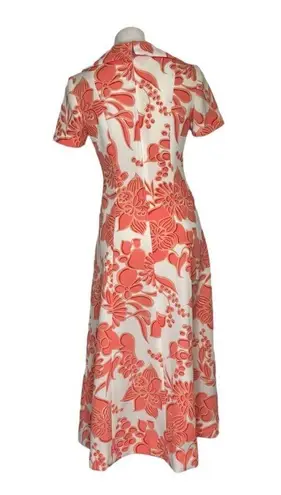 Vintage Handmade Peach White Floral Polyester Midi to Maxi Hostess Dress Size M