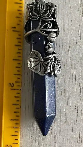 Wire wrapped Lapis lotus sword pendant, amulet, meditation Blue