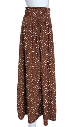 Exlura Brown Polka Dot Pleated Midi Skirt with Smocked Waist Size XL