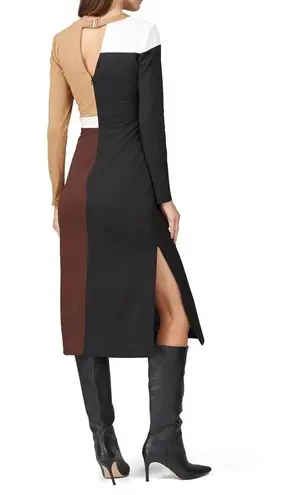 Slate + Willow  Joelle Knit Colorblock Brown Black Long Sleeve Midi Dress Size S