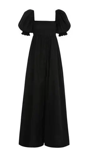NWT Selkie Hamptons Jumpsuit in Caviar Black Cotton Wide Leg Puff Sleeve XL
