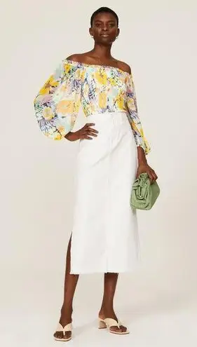 Shoshanna Floral Blooms Print Smocked Bodice Off Shoulder Cece Top Size Large