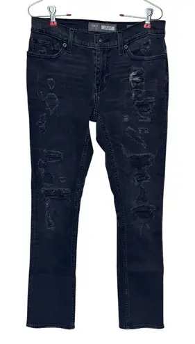 BKE Women's Jeans Alec Straight Leg Stretch Distressed Dark Wash Denim Black 28