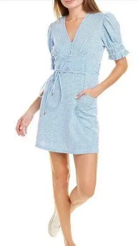 Super Natural NWT Chandler Mini Dress Gingham Blue White Milkmaid Farm Girl sz L
