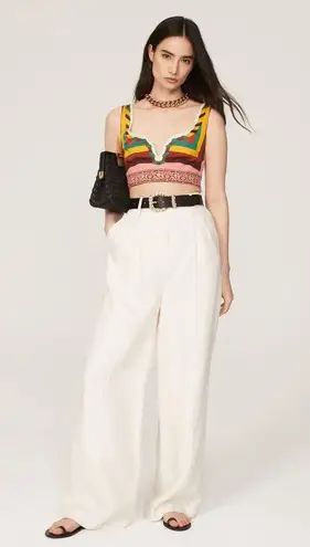 LA DOUBLEJ Multicolored Striped 100% Cotton Festival Plunge Crop Top Size XS