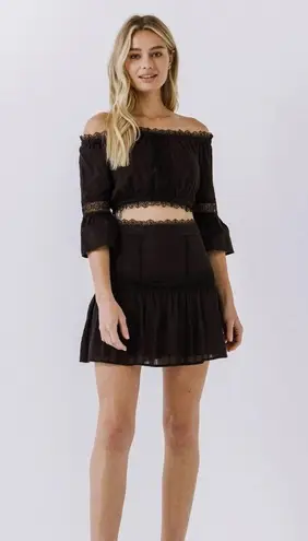 Endless Rose Women's Yoke Flared Mini Skirt Black Lace Size XS