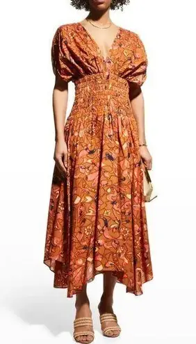 ALC Frank A.L.C. Lucia Floral V Neck Smocked Waist A-Line Midi Dress, Size 2 New w/Tag