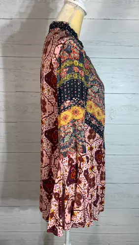 Umgee Womens blouse Multicolor Patchwork Flowy  Long Sleeve Bell Boho S