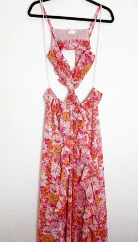 ASTR The Label Palace Floral Cut Out Ruffled Maxi Dress Size Medium Pink Wedding