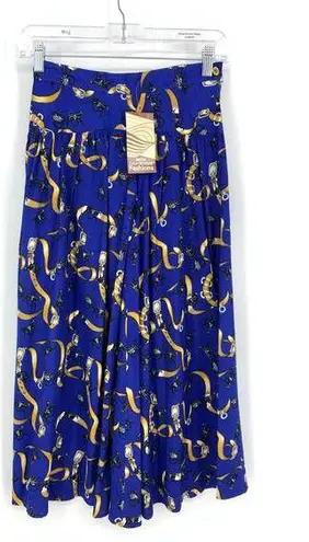 American Vintage Vintage 90s A-Line Midi Skirt Women's Sz XS Equestrian Print Blue NOS