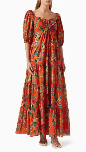 Cara Cara Quinn 100% cotton floral maxi dress cherry bouquet orange size XL