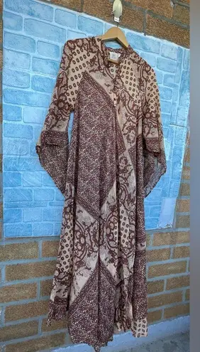 BLUE BOHEME Audrey Printed Maxi kaftan Dress Butterfly Sleeves brown large Brown