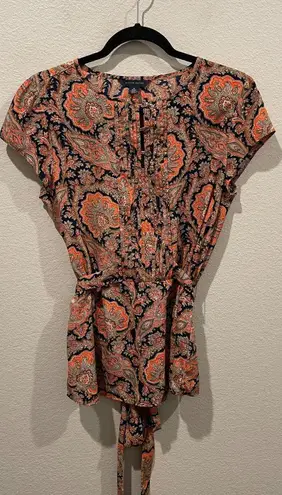 Tommy Hilfiger Paisley Short Sleeve Top with Waist Tie