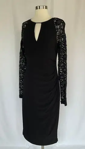 Betsy and Adam  Women's Cocktail Dress Size 6 Black Sequin Lace Long Sleeve Sheath