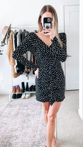 Likely Corinne Black & White Polka Dot Ruffle Long Sleeve Mini Dress