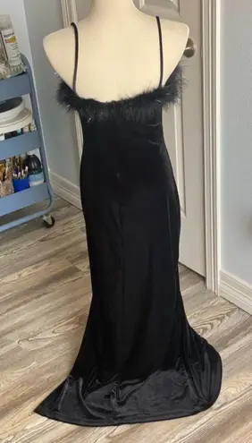 My Michelle Vintage Feather Velvet Black Dress