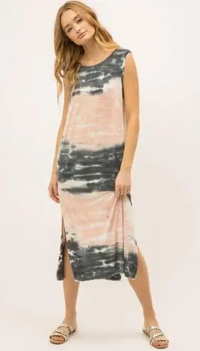 Mystree Women's Charcoal & Blush Sleeveless Jersey Tie Dye Maxi Dress Size S