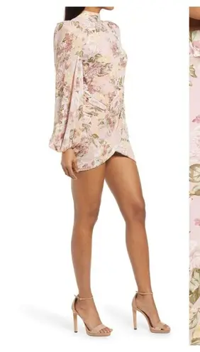 Lavish Lice LAVISH ALICE Floral Long Sleeve Open Back Chiffon Minidress Size US/6