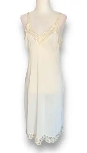 Vintage Loraine Full Slip Dress Satin Cream Lace Trimmed Chemise Lingerie