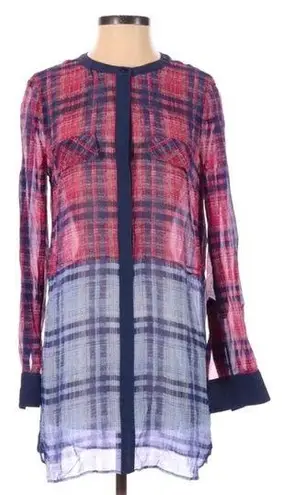 BCBGMAXAZRIA  chiffon plaid tunic length button down top