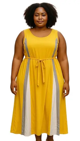 Jessica London Striped Maxi Dress Yellow Size 20W Minimalist Summer Coastal Boho