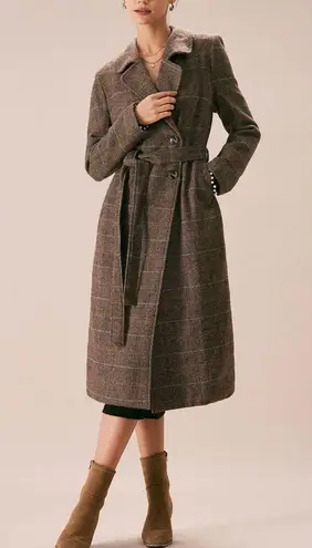 Rihoas Coffee Lapel Belted Double Breasted Coat Brown Size M