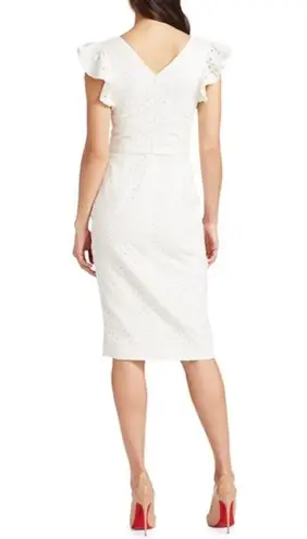 PATBO romantic ruffle sleeve Belted Eyelet Midi Dress In White sz 4