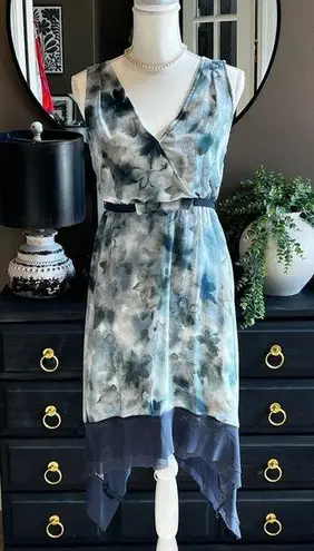 Simply Vera by Vera Wang Blue Watercolor Handkerchief Hem Surplice Dress Size XS