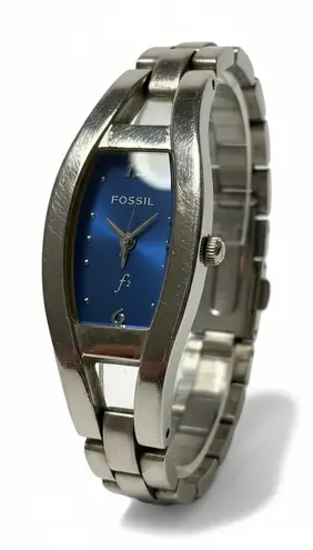 Fossil F2 Womens Silver Tone Blue Dial Rectangle Bracelet Wrist Watch ES-9387