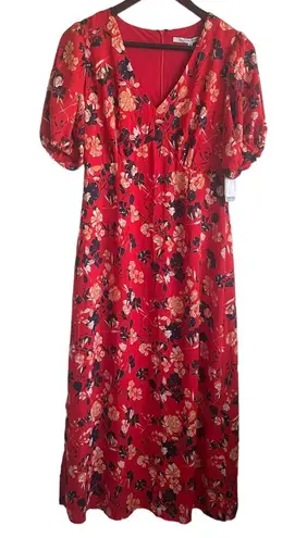 Collective Concepts Women Maxi Dress M Red Floral High Waist Cottagecore Boho