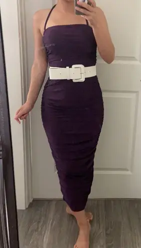 Eggplant Rouched dress with belt. S Purple