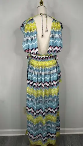 Gorgeous America and Beyond Chevron Pattern Beach Bathing Suit Coverup Dress Blue Size L