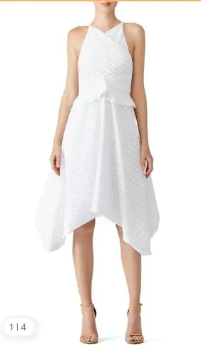 Proenza Schouler  Textured Off-White Dress 10 Cotton Silk Peplum Handkerchief Hem