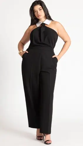 Eloquii Faux Tie Collared Jumpsuit Sleeveless Black White Tuxedo Size 20 New