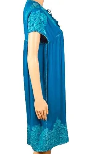 Sundance “Bright Pathway” teal, embroidered, shift dress w/POCKETS. Size XS. EUC