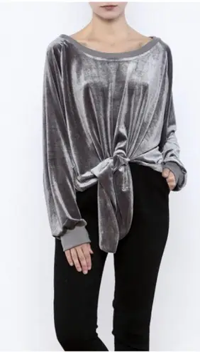 Nude Mocha Brown Velvet Tie Front Oversized Long Sleeve Crop Top Size S