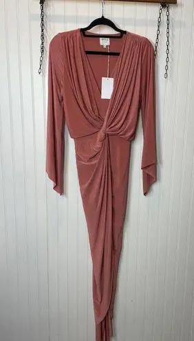 MISA Los Angeles NWT Teget Knot Front Midi Dress Pink Twisted Cocktail Size XS