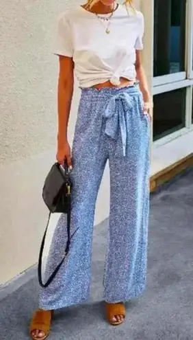 Coastal Chic Print Wide Leg Drawstring Pants Ocean Blue Womens size L Size L