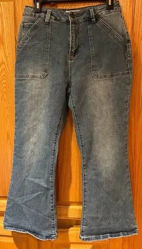 Great Smoky Los Angeles Flared Wide Leg Cropped Blue Denim Jeans Size 5