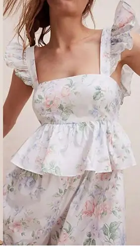 Selkie The Weekender Free People Floral Ruffle Jumpsuit Medium NEW White