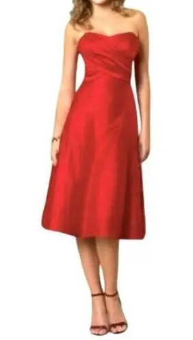 Watters & Watters Red Silk Midi Bridesmaid Dress 10 Strapless/Convertible Pleat